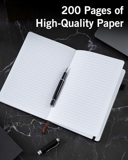 InnoBeta Personalized Notebook for Men, Hardcover Leather Journal for Writing, Travel, Business, Work & School, Note Taking, A5 Diary Notepad, 5.7"×8.3" Black, D