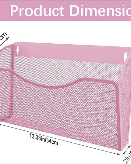 EasyPAG 3 Single Pocket Wall File Organizer, Mesh Hanging File Folder Organizer for Letter/A4 Size Folders, Wall Mounted Vertical Mail Holder for Paperwork, Office, Home, School, Pink