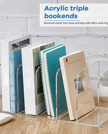 Suzile 2 Sets of Clear Acrylic Magazine Holder with 5 Vertical Compartments Magazine File Holder Acrylic Desk Organizer Book Rack for Desk Sorter Paper Folder Office Accessories Storage Organization