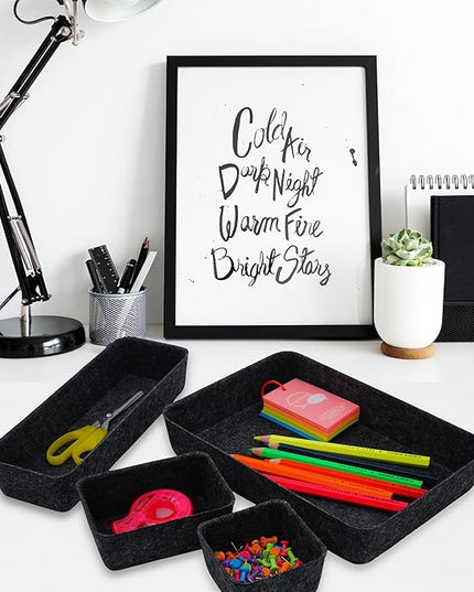 Welaxy Desk Drawer Organizer Tray, 8-Piece Shallow Felt Office Storage for Pens & Accessories (Charcoal)