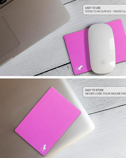 Mouse Pad Adhesive Bottom - Sticks to Any Surface - Portable - Webcam Covers and Screen Cleaner Included (Pink)
