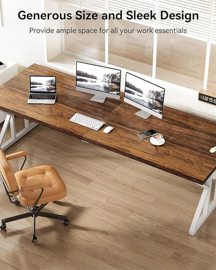 LITTLE TREE 78.7 Inch Large Executive Desk, Modern Computer Office Desk, Wooden Writing Desk Study Table for Home Office, Rustic Brown-White