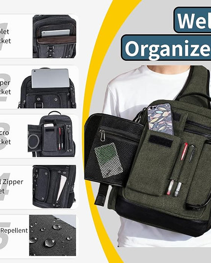 Schkleier Messenger Bag for Men Canvas Sling Bag Crossbody Backpack Laptop Shoulder Bag Hiking Daypacks Casual Tactical