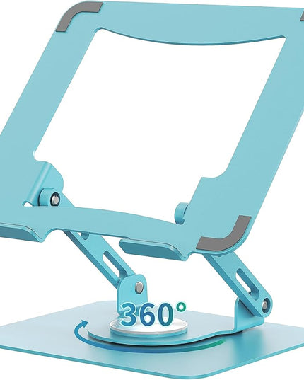 SOUNDANCE Laptop Stand with 360° Rotating Base, Ergonomic Computer Riser for Desk, Adjutable Height Muti-Angle, Foldable Laptop Mount, Stable Metal Holder Support 10-15.6" Notebook PC, Blue