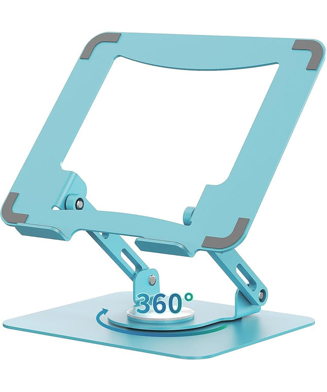 SOUNDANCE Laptop Stand with 360° Rotating Base, Ergonomic Computer Riser for Desk, Adjutable Height Muti-Angle, Foldable Laptop Mount, Stable Metal Holder Support 10-15.6" Notebook PC, Blue