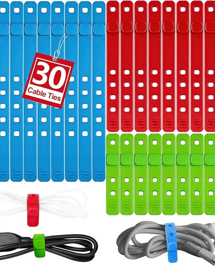 AROIC 30Pcs Reusable Silicone Cable Ties, 3-Size Adjustable Cord Organizer Set for Home Office & Travel Essentials - Under Desk Cable Management, Wire Organizer for Computer, Kitchen, Data Cords