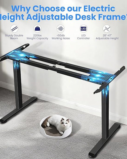 Dual Motor Electric Standing Desk Frame,Compatible Desktop Size 48″-78″ and 264 lbs Weight Capacity,Memory Controller Height Adjustable Frame,Black Frame Only