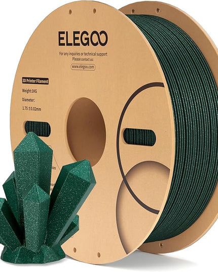 ELEGOO PLA Filament 1.75mm Sparkle Green 1KG, Glitter Twinkling 3D Printer Filament Dimensional Accuracy +/- 0.02mm, 1kg Spool(2.2lbs) Fits for Most FDM 3D Printers