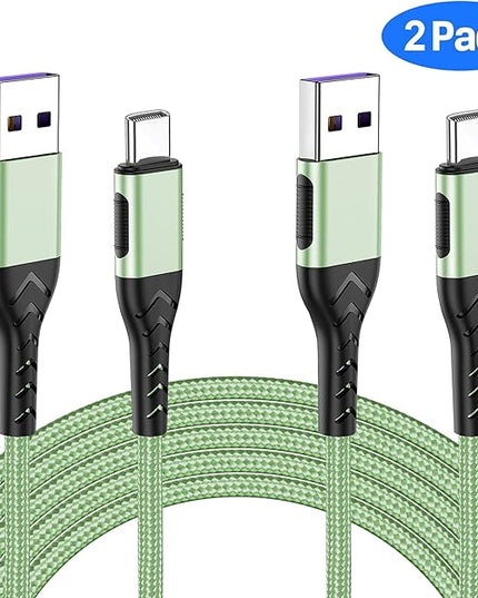 Durcord 2Pack 3ft USB A to USB C Cable - 3 Foot Premium Nylon Braided Type C Cord for Android Phone, Pad, Laptop - Light Green