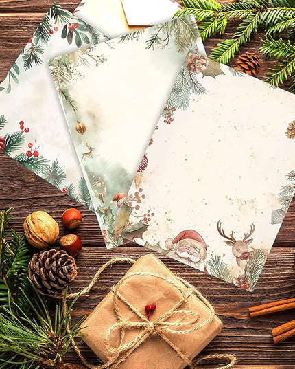 PARTH IMPEX 56 Sheets Christmas Writing Paper 8.5x11 - Letter Size Stationery Holidays Winter Party Looking Santa Letterhead Printer Paper - 120gsm Thick Decorative Double-sided Design