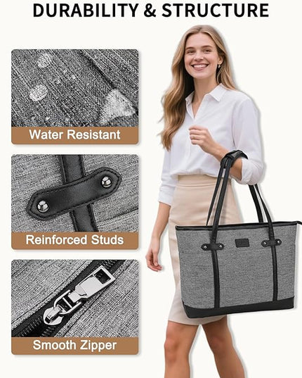 RAVUO Laptop Tote Bag for Women, Water Resistant 15.6 Inch Computer Handbag Purse Teacher Bag With Portable Small Pouch