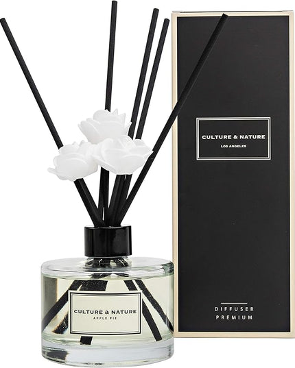 CULTURE & NATURE Reed Diffuser Set 6.7oz (200ml) Apple Pie Scented Diffuser with Sticks Home Fragrance Reed Diffuser for Bathroom Shelf Decor