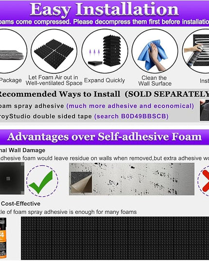 TroyStudio Thick Acoustic Foam Panels, 12 X 12 X 3 Inch, 12 Pcs Broadband Sound Absorbing, Dense Soundproof Padding Tile, Recording Studio Foam Absorber, Pyramid Decorative 3D Wall Ceiling Panel
