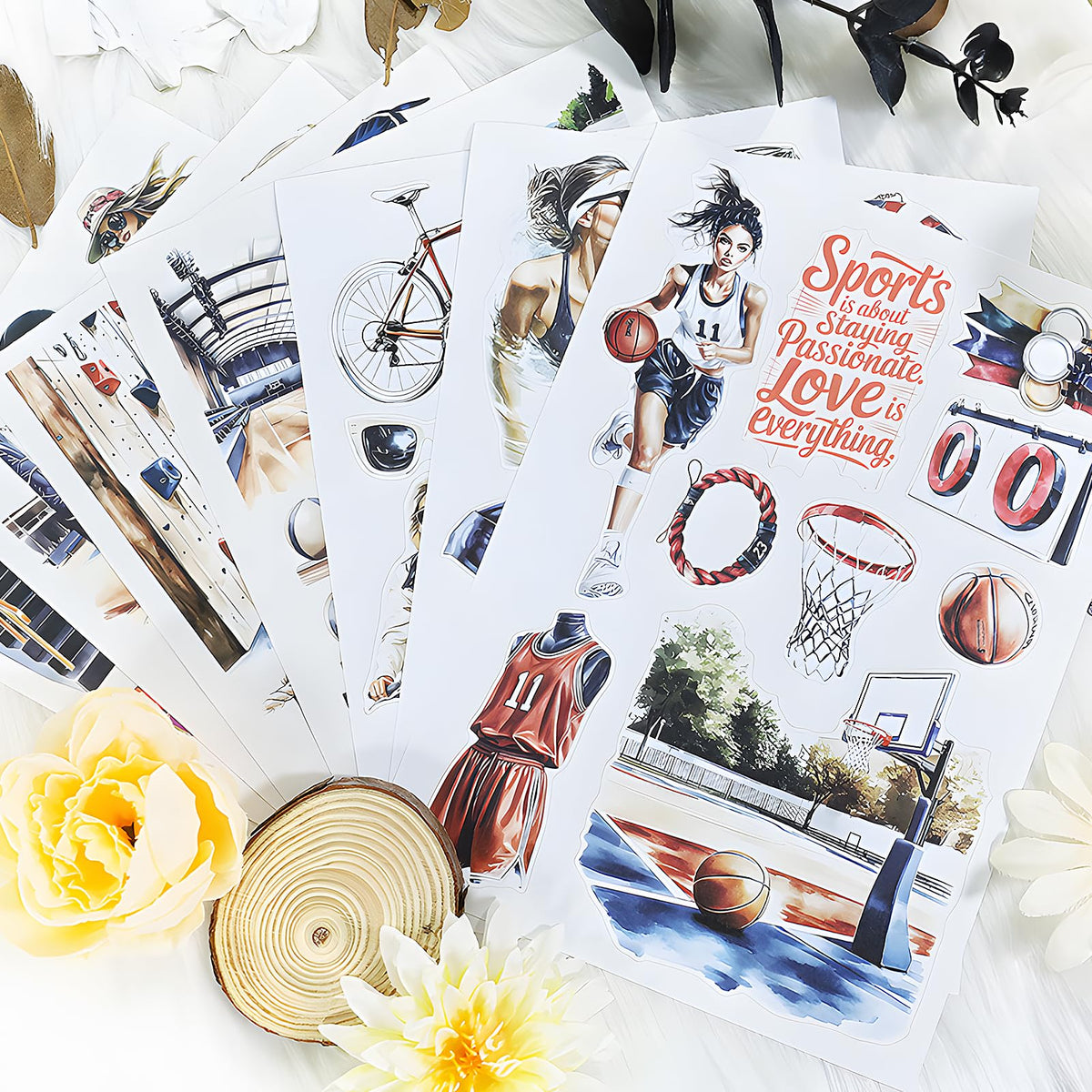 Snycler Sports Girl Theme Sticker Scrapbooking Supplies for Junk Journal, 20 Sheets PET Stickers - Vintage Journaling Stickers, Ephemera Sticker Book Pre Cut, Junk Journal Supplies, Planner