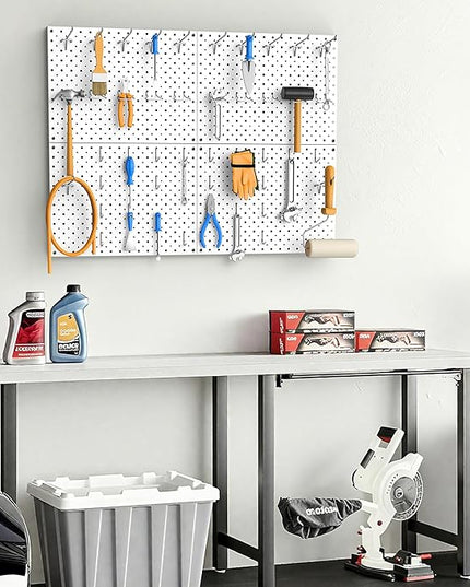 EVERHANGER Metal Pegboard Panels, Heavy Duty Pegboard Wall Organizer, Garage Wall Panels, Tool Storage Organization, 12"X16", 2pcs, White