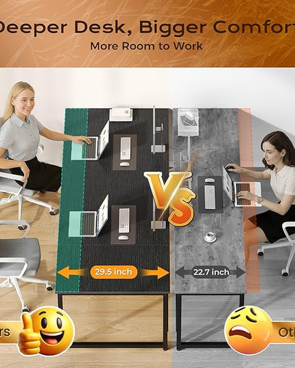 PRAISUN 63 X 29.5 Inch Computer Desk with Deeper Desktop, Gaming Office Writing Work Desk for Home Office, Study, Bedroom, Work from Home, Metal Frame, Black