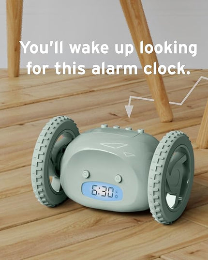 CLOCKY Extra Loud Alarm Clock for Heavy Sleepers on Wheels Rolls Runs Away Vibrating, Easy to Set Super Smart Snooze Digital Bed Shaker Alarm Clock Funny Gift for Adults Kids Teens Bedrooms (Sage)