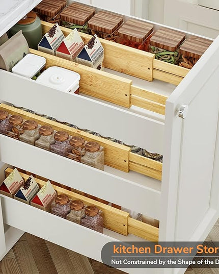 BAMEOS 3" H Large Bamboo Drawer Dividers Adjustable Drawer Organization Expandable Utensil Organizers for Kitchen Dresser Bathroom Bedroom and Office 4-pack