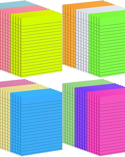 60 Pack Lined Sticky Notes Bulk 4 x 6 in Large Ruled Post Sticky Colorful Self-Stick Note Pads with Lines 12 Color Super Sticking Power Memo Pads 45 Sheets/pad for Office Home School Notebook Wall