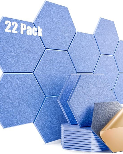 22 Pack Self-adhesive Acoustic Panels 12" X 10" X 0.4" - Sound Proof Foam Panels with High Density, Stylish Hexagonal Design, Flame Resistant, Absorb Noise and Eliminate Echoes(Steel Blue)