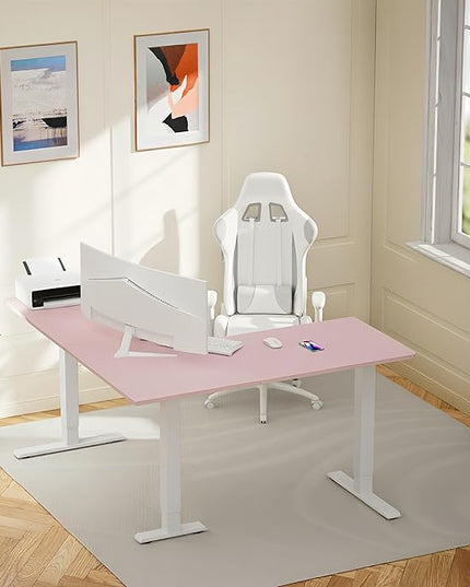 ErGear L Shaped Standing Desk, 63"x55" Electric Adjustable Height Sit Stand Desk, Ergonomic Large Computer Table, Left & Right Interchangeable Installation, Suitable for Home Office Use, Pink