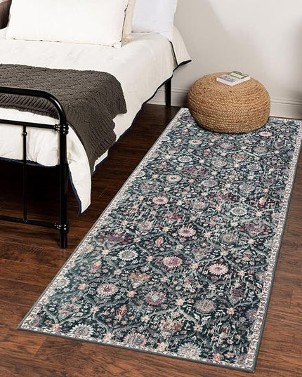 Lahome Moroccan Trellis Washable Runner Rug, 2x6 Kitchen Runners for Hallways 6 Feet Non Slip, Vintage Laundry Room Rug Ultra-Thin Long Carpet for Bathroom Bedroom Entryway, Black/Multi
