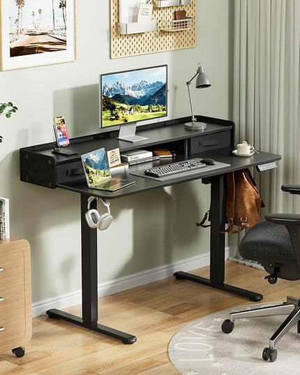 Homall Electric Standing Desk with 2 Drawers, Adjustable Height Computer Desk with Monitor Shelf Sit Stand Table with Splice Board Quick Install for Home Office (Black, 48 Inch)