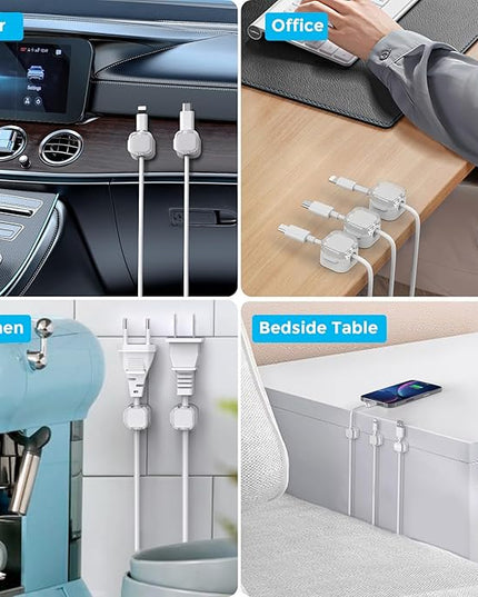 AhaStyle Magnetic Cable Organizer [1s Lock] 6 Pack Cord Holders Clips Strong Adhesive Cord Keeper [Smooth Adjustable] Hide Wire Cord Organizer for Nightstand Kitchen Car Office (White)