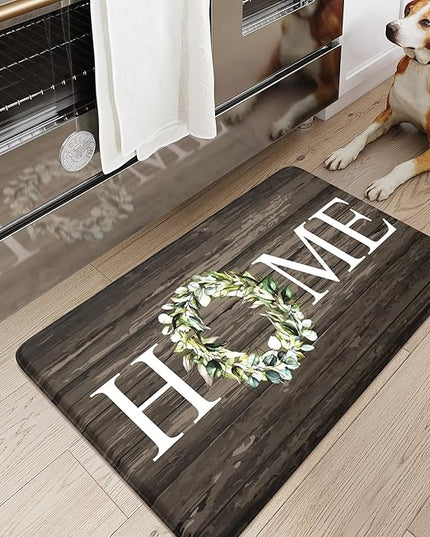 KIMODE Anti Fatigue Kitchen Mat for Floor, 17.3"x29" Farmhouse Kitchen Rug Non Slip, Cushioned Padded Kitchen Floor Mat, Comfort Waterproof Standing Mat for Laundry, Office, Sink, Desk Brown
