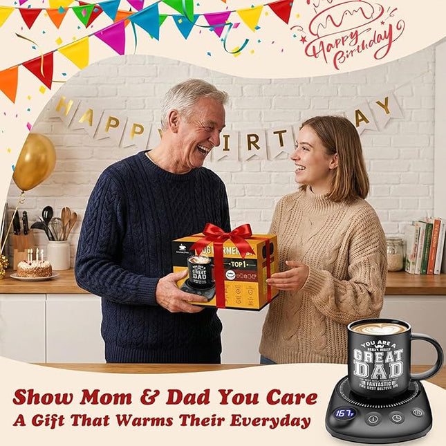 KitchekShop Coffee Mug Warmer - Fastest Heating & Highest Temperature, Coffee Cup Warmer for Desk Auto Shut Off, 4 Temp Settings & 1-12H Timer, Smart Electric Beverage Warme (Cup Warmer Set for dad)