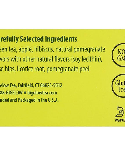 Bigelow Tea Green Tea with Pomegranate 28-Count Box (Pack of 1) Premium Green Tea with Pomegranate Rosehips Hibiscus Antioxidant-Rich All Natural Medium-Caffeine Tea in Foil-Wrapped Bags