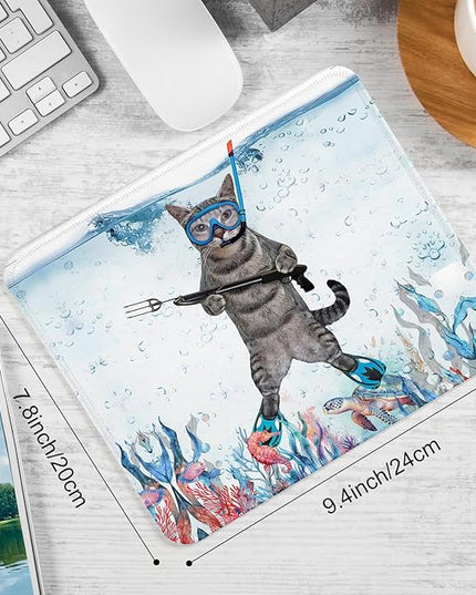 Funny Diving Cat Square Mouse Pad,Non-Slip Rubber Base Mouse Pad,Home Office Decoration Desktop Accessory,Laptop Mouse Pad for Office Laptops,9.4x7.8x0.12inch.