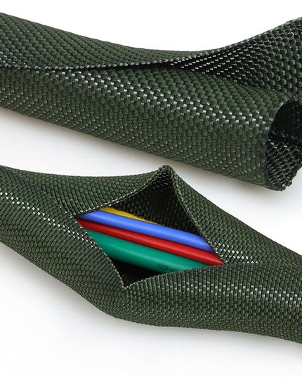 YOUBO Split Braided Cable Sleeve，Flexible Wire Loom Tubing, Automotive Cord Protector Pet Proof, Cable Management for Computer TV Electric Wires Harness 16ft (Dark Green, 19mm（3/4")