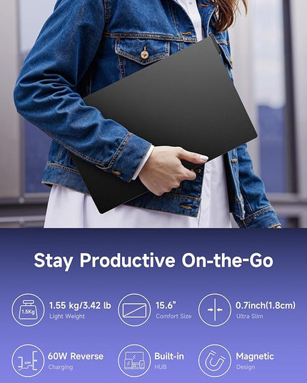 JSAUX FlipGo Lite 15.6" Portable Dual Stacked Monitor, 1080P FHD IPS Laptop Screen Extender One Cable for Triple Monitor Setup (For Windows&Linux) with Magnetic Design, Built-in Hub,No Driver Required
