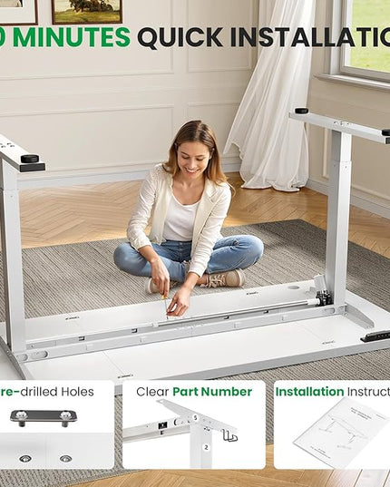 Electric Standing Desk Adjustable - 60x28 Inch Sit Stand Desk with 1 Inch Thick Tabletop, Double Beam Frame, 3 Memory Height Adjustment, Cable Management for Home Office