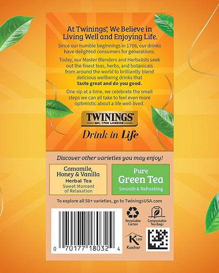Twinings Pure Rooibos Red Herbal Tea Individually Wrapped Bags, 20 Count (Pack of 6), Sweet with Uplifting Aroma, Naturally Caffeine-Free, Enjoy Hot or Iced, 120 Teabags