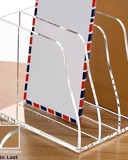 YUXUN Clear Acrylic File Folder Holder - 5 Vertical Compartments Desk Document Sorter, Upright Magazine Rack for Office/Home/Classroom, Stores Documents, Tablets, Magazines, Books & Accessories