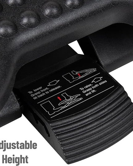 Mind Reader Foot Rest, Under Desk at Work, Ergonomic, Height Adjustable, Office, Plastic, 17" L x 13" W x 6.25" H, Set of 2, Black