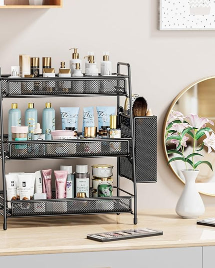 EKNITEY Bathroom Countertop Organizer Shelf - 3 Tier Counter Spice Rack Metal Makeup Rack Small Coffee Station Organizer for Sink/Bedroom/Living room/Kitchen/Office