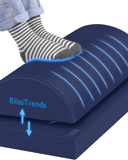 BlissTrends Foot Rest for Under Desk at Work-Versatile Foot Stool with Washable Cover-Comfortable Footrest with 2 Adjustable Heights for Car,Home and Office to Relieve Back,Lumbar,Knee Pain-Blue Long