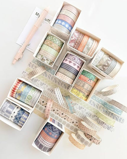 YUBBAEX 40 Rolls Basic Washi Tape Set Cute Printed Patterns Masking Skinny Creative Decorative Tapes for Arts, DIY Crafts, Journals, Planners, Scrapbook, Wrapping (Retroism 2)