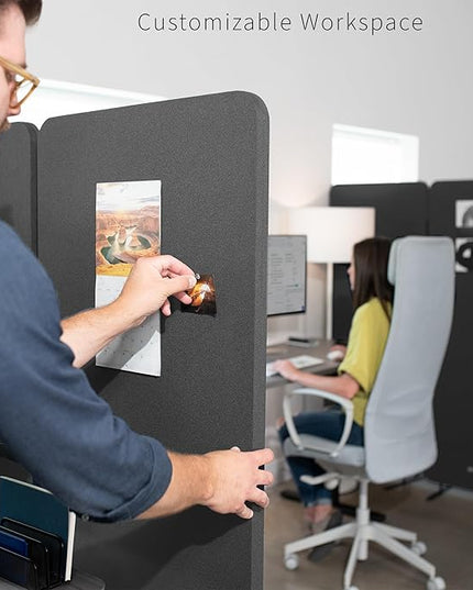 VIVO Freestanding 72 x 66 inch Privacy Panel, Cubicle Divider, Acoustic Wall Partition, x3 24 inch Panels, Dark Gray, PP-3-T072D