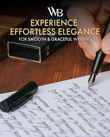 Wordsworth & Black Fountain Pen Set, Broad Nib, Includes 24 Pack Ink Cartridges, Ink Refill Converter & Gift Box, Calligraphy, [All Black], Perfect for Men & Women