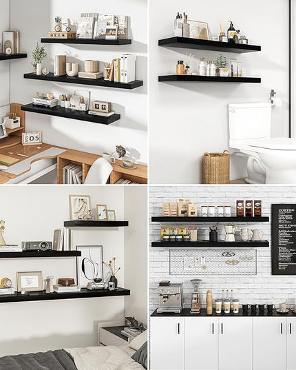 RICHFOCUS 40Inch Floating Shelves for Wall 2 Pack Shelves for Bedroom|Kitchen|Bathroom Wall Mounted Rustic Wood Floating Shelf with Invisible Brackets for Books|Storage|Decor, Black