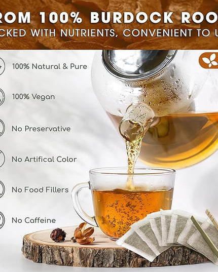 FreshDrinkUS, Premium 75 Burdock Root Tea Bags, 100% Natural & Pure from Burdock Root. Made with Natural Material Tea Bags. No Sugar, No Caffeine, No Gluten, Vegan.