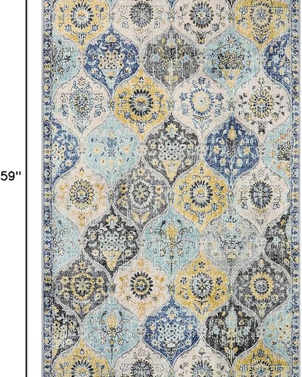 Lahome Moroccan Trellis Washable Small Area Rug, 3x5 Area Rug for Bedroom Living Room, Non-Slip Oriental Accent Throw Carpet for Kitchen Office Entryway Bathroom Office, Yellow/Aqua