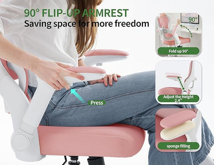 Home Office Computer Desk Chair - 400lbs Ergonomic High Back Comfy Task Chairs for Big and Tall People, Comfy Office Chair with Adjustable Lumbar Support for Bedroom, Study, Student (Pink)