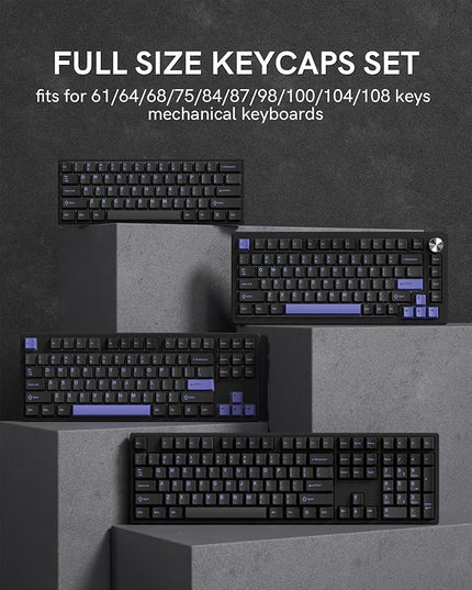 Womier Double Shot PBT Keycaps Set 138 Keys, Cherry Profile Custom Keycaps 60 65 75 100 Percent for 61/64/68/84/87/100/104/108 Retro Gaming Mechanical Keyboard, Black Purple