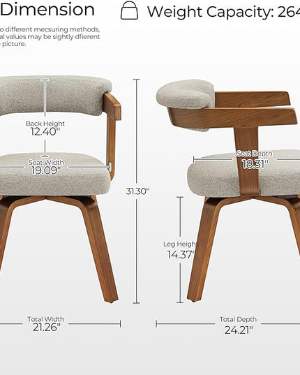 Fat Ant Office Chair No Wheels - Mid Century Modern Desk Chair, Fabric Upholstered Accent Arm Chair with Wood Legs for Small Spaces Home Office Living Room Bedroom Study, Grey/Walnut