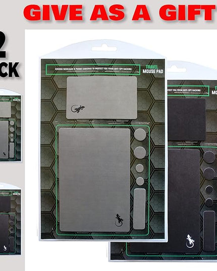 Mouse Pad Adhesive Bottom - Sticks to Any Surface - Portable - Webcam Covers and Screen Cleaner Included (2 x Black - Gray)